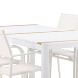 Togo - Jídelní stůl - Bílá / Teak - Allu / Teak - 200*100 + křeslo Santorini (stohovatelné) - Bílá Alu / Bílá textilie _6