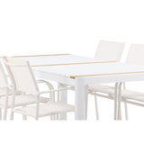 Togo - Jídelní stůl - Bílá / Teak - Allu / Teak - 200*100 + křeslo Santorini (stohovatelné) - Bílá Alu / Bílá textilie _6