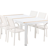 Togo - Jídelní stůl - Bílá / Teak - Allu / Teak - 200*100 + křeslo Santorini (stohovatelné) - Bílá Alu / Bílá textilie _6