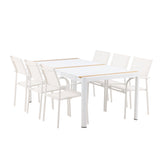 Togo - Jídelní stůl - Bílá / Teak - Allu / Teak - 200*100 + křeslo Santorini (stohovatelné) - Bílá Alu / Bílá textilie _6