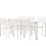 Togo - Jídelní stůl - Bílá / Teak - Allu / Teak - 200*100 + křeslo Santorini (stohovatelné) - Bílá Alu / Bílá textilie _6
