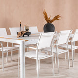 Togo - Jídelní stůl - Bílá / Teak - Allu / Teak - 200*100 + křeslo Santorini (stohovatelné) - Bílá Alu / Bílá textilie _6
