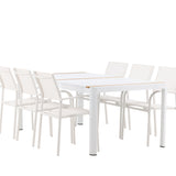 Togo - Jídelní stůl - Bílá / Teak - Allu / Teak - 200*100 + křeslo Santorini (stohovatelné) - Bílá Alu / Bílá textilie _6