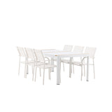 Togo - Jídelní stůl - Bílá / Teak - Allu / Teak - 200*100 + křeslo Santorini (stohovatelné) - Bílá Alu / Bílá textilie _6