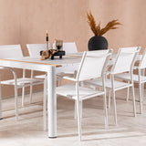 Togo - Jídelní stůl - Bílá / Teak - Allu / Teak - 200*100 + křeslo Santorini (stohovatelné) - Bílá Alu / Bílá textilie _6