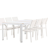 Togo - Jídelní stůl - Bílá / Teak - Allu / Teak - 200*100 + křeslo Santorini (stohovatelné) - Bílá Alu / Bílá textilie _6