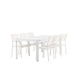 Togo - Jídelní stůl - Bílá / Teak - Allu / Teak - 200*100 + křeslo Santorini (stohovatelné) - Bílá Alu / Bílá textilie _6