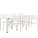 Togo - Jídelní stůl - Bílá / Teak - Allu / Teak - 200*100 + křeslo Santorini (stohovatelné) - Bílá Alu / Bílá textilie _6