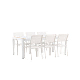Togo - Jídelní stůl - Bílá / Teak - Allu / Teak - 200*100 + křeslo Santorini (stohovatelné) - Bílá Alu / Bílá textilie _6