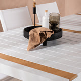Togo - Jídelní stůl - Bílá / Teak - Allu / Teak - 200*100 + křeslo Santorini (stohovatelné) - Bílá Alu / Bílá textilie _6