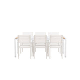 Togo - Jídelní stůl - Bílá / Teak - Allu / Teak - 200*100 + křeslo Santorini (stohovatelné) - Bílá Alu / Bílá textilie _6