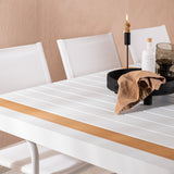Togo - Jídelní stůl - Bílá / Teak - Allu / Teak - 200*100 + křeslo Santorini (stohovatelné) - Bílá Alu / Bílá textilie _6