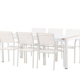 Togo - Jídelní stůl - Bílá / Teak - Allu / Teak - 200*100 + křeslo Santorini (stohovatelné) - Bílá Alu / Bílá textilie _6