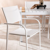 Togo - Jídelní stůl - Bílá / Teak - Allu / Teak - 200*100 + křeslo Santorini (stohovatelné) - Bílá Alu / Bílá textilie _6