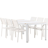 Togo - Jídelní stůl - Bílá / Teak - Allu / Teak - 200*100 + křeslo Santorini (stohovatelné) - Bílá Alu / Bílá textilie _6
