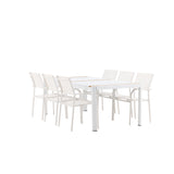 Togo - Jídelní stůl - Bílá / Teak - Allu / Teak - 200*100 + křeslo Santorini (stohovatelné) - Bílá Alu / Bílá textilie _6