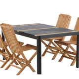 Togo - Jídelní stůl - Černá / Teak - Allu / Teak - 150*100 _1+ Ghana - Skládací židle - Natural - Teak - _4