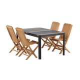 Togo - Jídelní stůl - Černá / Teak - Allu / Teak - 150*100 _1+ Ghana - Skládací židle - Natural - Teak - _4