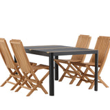 Togo - Jídelní stůl - Černá / Teak - Allu / Teak - 150*100 _1+ Ghana - Skládací židle - Natural - Teak - _4