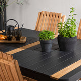 Togo - Jídelní stůl - Černá / Teak - Allu / Teak - 150*100 _1+ Ghana - Skládací židle - Natural - Teak - _4