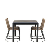 Togo - Jídelní stůl - Černá / Teak - Allu / Teak - 150*100 _1+ Lindos Stohovací židle - Black Alu / Latte Latte _4