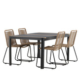 Togo - Jídelní stůl - Černá / Teak - Allu / Teak - 150*100 _1+ Lindos Stohovací židle - Black Alu / Latte Latte _4
