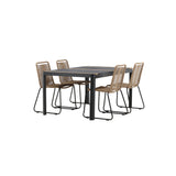 Togo - Jídelní stůl - Černá / Teak - Allu / Teak - 150*100 _1+ Lindos Stohovací židle - Black Alu / Latte Latte _4