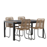 Togo - Jídelní stůl - Černá / Teak - Allu / Teak - 150*100 _1+ Lindos Stohovací židle - Black Alu / Latte Latte _4