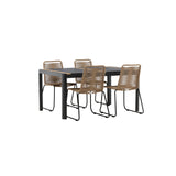 Togo - Jídelní stůl - Černá / Teak - Allu / Teak - 150*100 _1+ Lindos Stohovací židle - Black Alu / Latte Latte _4