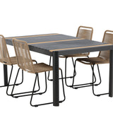 Togo - Jídelní stůl - Černá / Teak - Allu / Teak - 150*100 _1+ Lindos Stohovací židle - Black Alu / Latte Latte _4