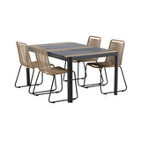 Togo - Jídelní stůl - Černá / Teak - Allu / Teak - 150*100 _1+ Lindos Stohovací židle - Black Alu / Latte Latte _4