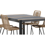Togo - Jídelní stůl - Černá / Teak - Allu / Teak - 150*100 _1+ Lindos Stohovací židle - Black Alu / Latte Latte _4
