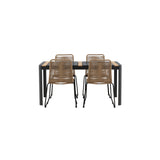 Togo - Jídelní stůl - Černá / Teak - Allu / Teak - 150*100 _1+ Lindos Stohovací židle - Black Alu / Latte Latte _4