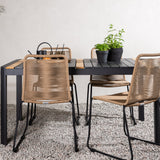 Togo - Jídelní stůl - Černá / Teak - Allu / Teak - 150*100 _1+ Lindos Stohovací židle - Black Alu / Latte Latte _4