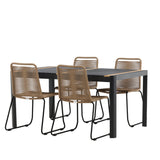 Togo - Jídelní stůl - Černá / Teak - Allu / Teak - 150*100 _1+ Lindos Stohovací židle - Black Alu / Latte Latte _4