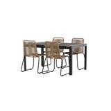 Togo - Jídelní stůl - Černá / Teak - Allu / Teak - 150*100 _1+ Lindos Stohovací židle - Black Alu / Latte Latte _4