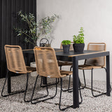 Togo - Jídelní stůl - Černá / Teak - Allu / Teak - 150*100 _1+ Lindos Stohovací židle - Black Alu / Latte Latte _4