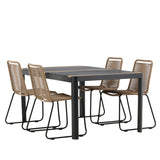 Togo - Jídelní stůl - Černá / Teak - Allu / Teak - 150*100 _1+ Lindos Stohovací židle - Black Alu / Latte Latte _4