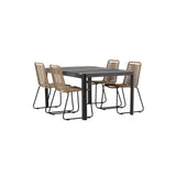 Togo - Jídelní stůl - Černá / Teak - Allu / Teak - 150*100 _1+ Lindos Stohovací židle - Black Alu / Latte Latte _4