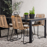 Togo - Jídelní stůl - Černá / Teak - Allu / Teak - 150*100 _1+ Lindos Stohovací židle - Black Alu / Latte Latte _4