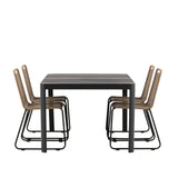 Togo - Jídelní stůl - Černá / Teak - Allu / Teak - 150*100 _1+ Lindos Stohovací židle - Black Alu / Latte Latte _4