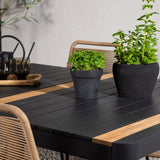 Togo - Jídelní stůl - Černá / Teak - Allu / Teak - 150*100 _1+ Lindos Stohovací židle - Black Alu / Latte Latte _4