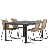 Togo - Jídelní stůl - Černá / Teak - Allu / Teak - 150*100 _1+ Lindos Stohovací židle - Black Alu / Latte Latte _4