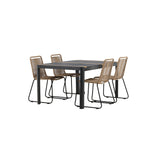 Togo - Jídelní stůl - Černá / Teak - Allu / Teak - 150*100 _1+ Lindos Stohovací židle - Black Alu / Latte Latte _4