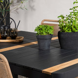 Togo - Jídelní stůl - Černá / Teak - Allu / Teak - 150*100 _1+ Lindos Stohovací židle - Black Alu / Latte Latte _4