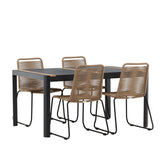 Togo - Jídelní stůl - Černá / Teak - Allu / Teak - 150*100 _1+ Lindos Stohovací židle - Black Alu / Latte Latte _4