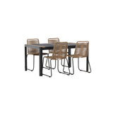 Togo - Jídelní stůl - Černá / Teak - Allu / Teak - 150*100 _1+ Lindos Stohovací židle - Black Alu / Latte Latte _4