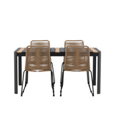Togo - Jídelní stůl - Černá / Teak - Allu / Teak - 150*100 _1+ Lindos Stohovací židle - Black Alu / Latte Latte _4