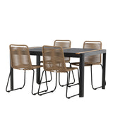 Togo - Jídelní stůl - Černá / Teak - Allu / Teak - 150*100 _1+ Lindos Stohovací židle - Black Alu / Latte Latte _4