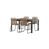 Togo - Jídelní stůl - Černá / Teak - Allu / Teak - 150*100 _1+ Lindos Stohovací židle - Black Alu / Latte Latte _4